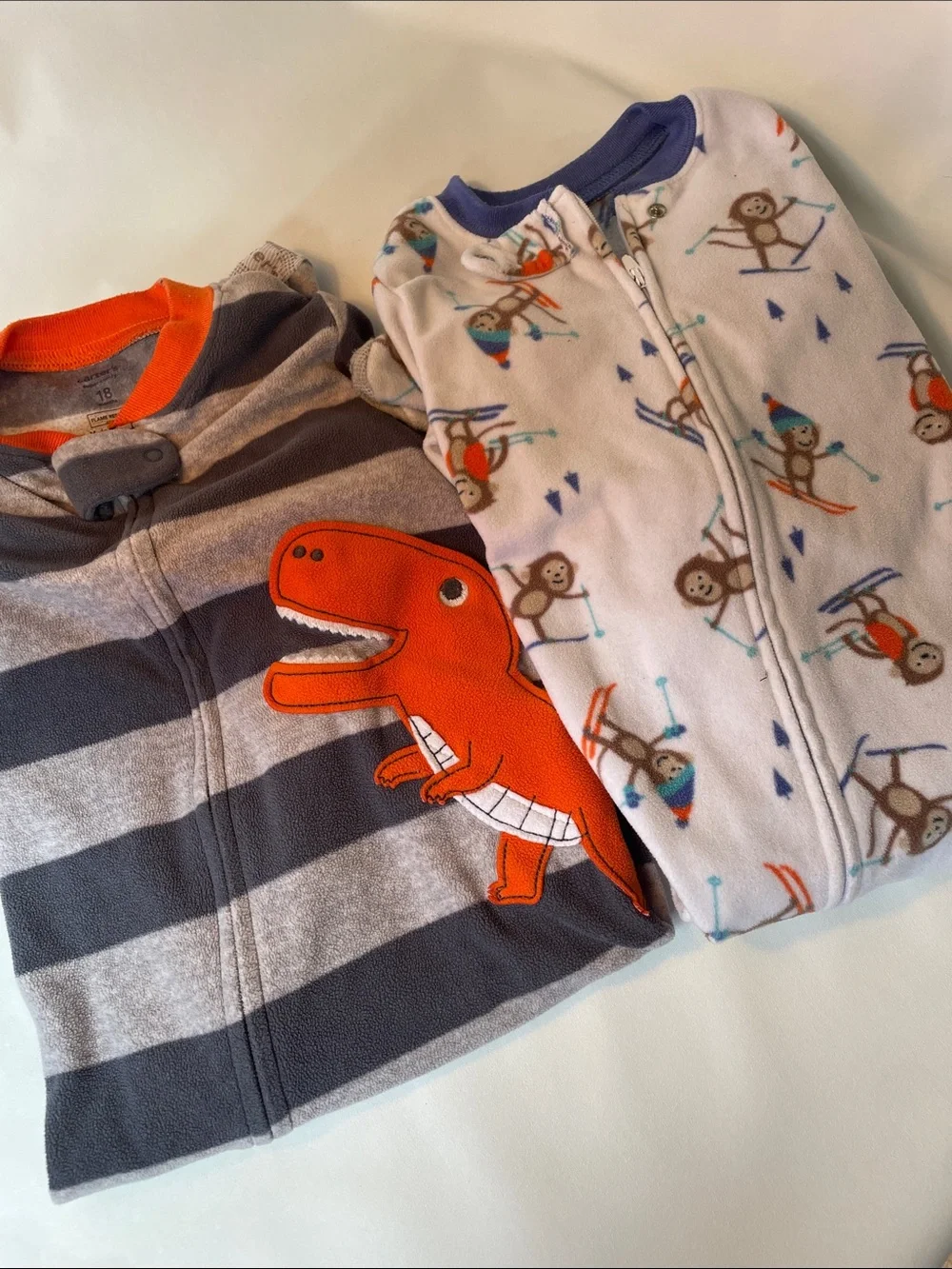 Kids Orange Dinosaur & Monkey Ski Fleece Pajama Set